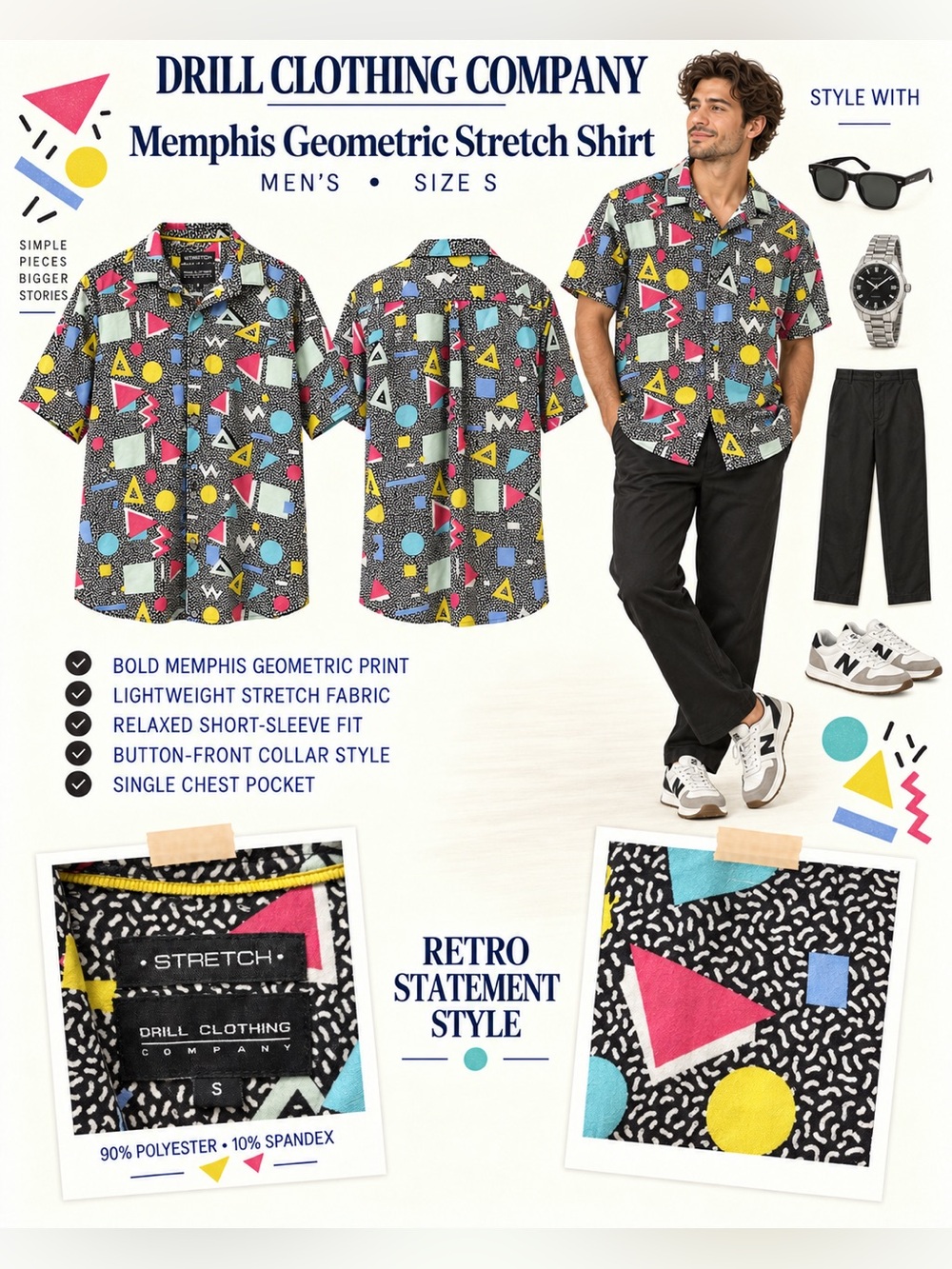 Drill Clothing Company Memphis Geometric Short-Sleeve Shirt - Black Multi
